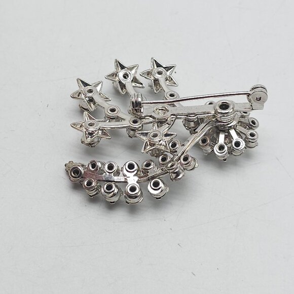 Vintage Clear Rhinestone Starburst Brooch Pin Silver Tone Wedding - Picture 3 of 4